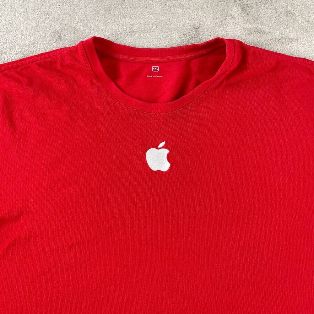 Apple Employee T Shirt Men 4XL Red Short Sleeve Crew Neck Embroidered Logo Tech